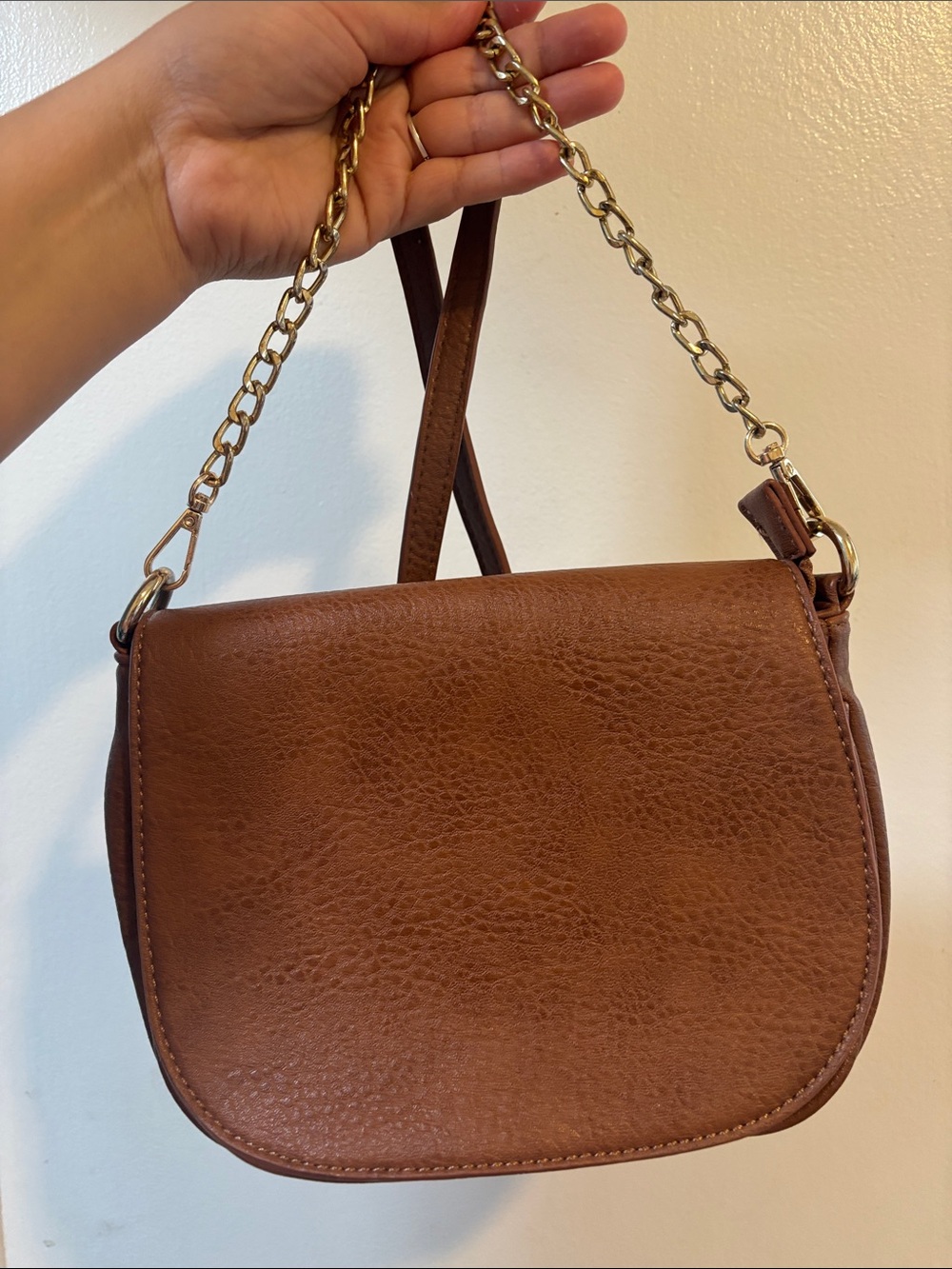 Madison West Chestnut Brown Crossbody with Gold Chain